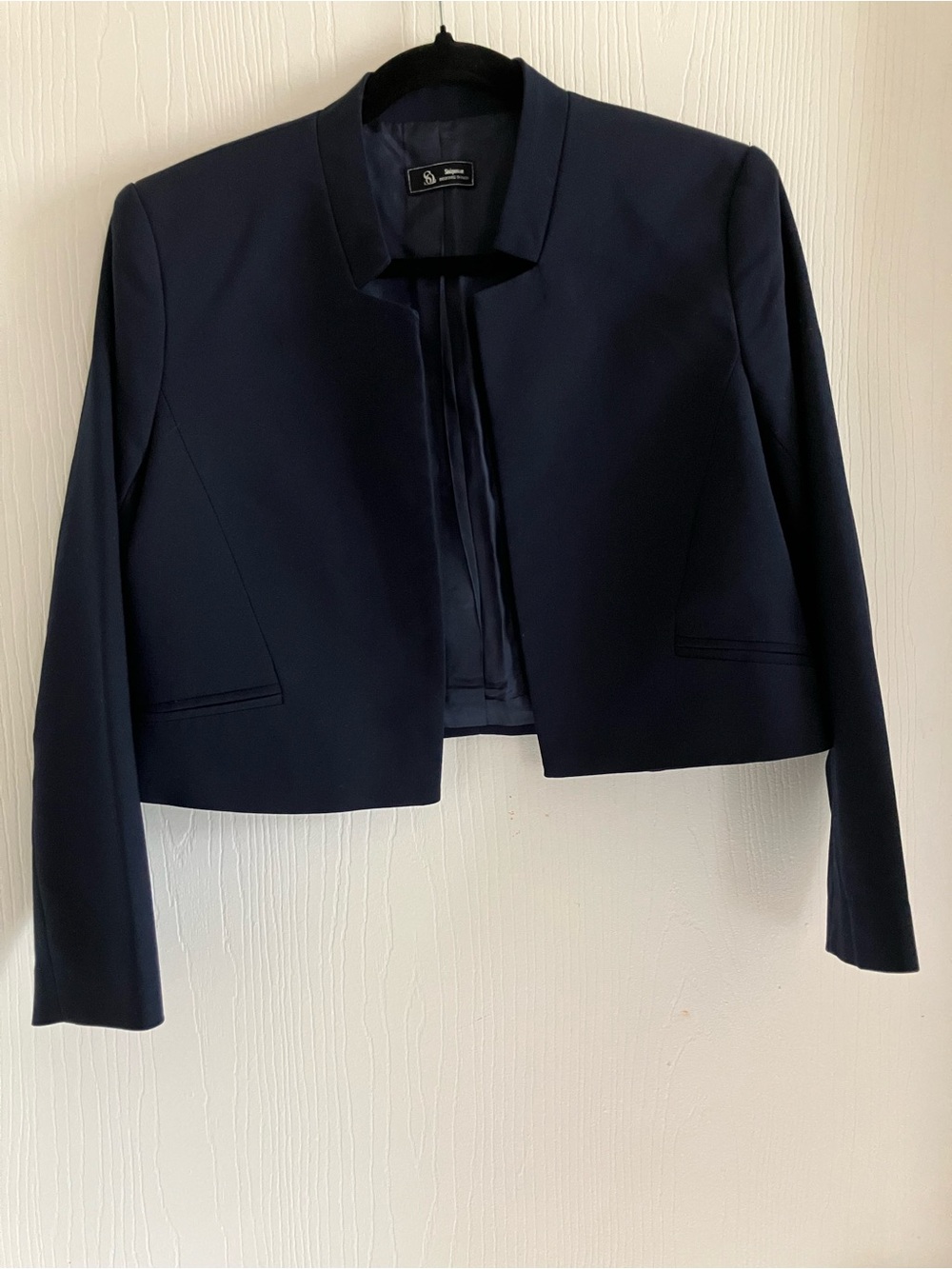 Cropped Navy Collarless Blazer - Women's Professional Jacket
